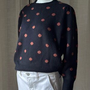 LOFT Black Sweater with Brown Polka Dots